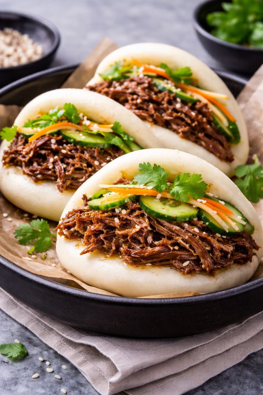 Bao Buns with Shredded Beef